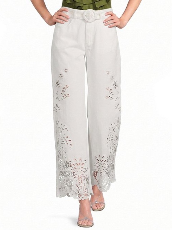 FARM Rio Denim - Farm Rio High Rise Embroidered Eyelet off-white Denim Wide Leg Pants - size 26
